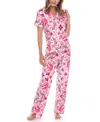 White Mark Women's Short Sleeve Pants Tropical Pajama Set, 2-piece In White,pink