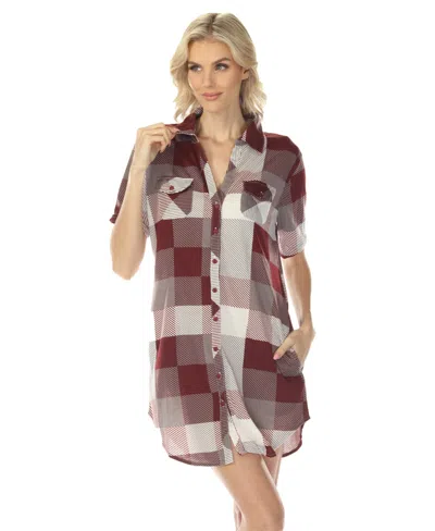 White Mark Women's Short Sleeve Plaid Button-down Shirt Dress In Multi