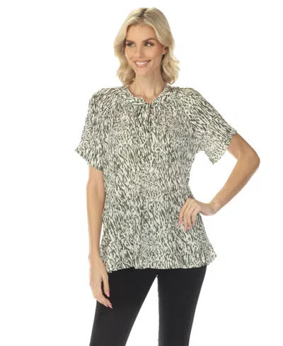 White Mark Women's Short Sleeve Printed Peplum Top In Green
