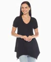 White Mark Women's Short Sleeve Shirred Front Knit Tunic Top In Black