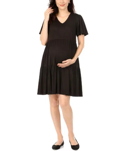 White Mark Women's Short-sleeve Tiered A-line Maternity Dress In Multi