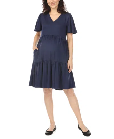 White Mark Women's Short-sleeve Tiered A-line Maternity Dress In Multi