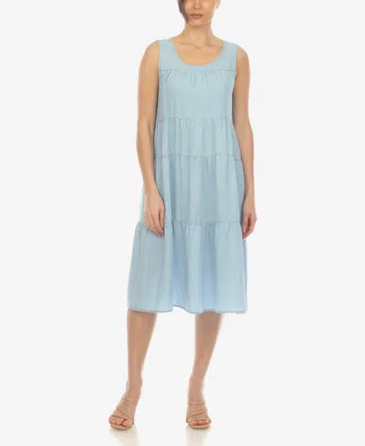 White Mark Women's Sleeveless Tiered Chambray Midi Dress In Denim Blue
