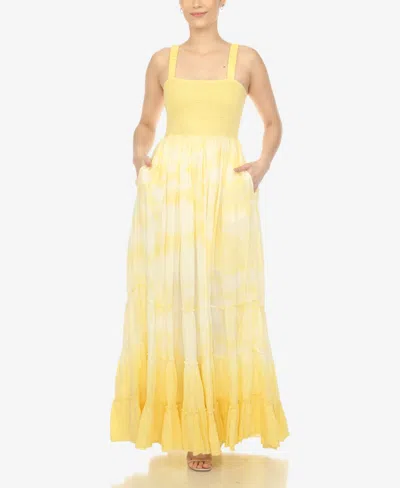 White Mark Plus Size Smocked Ruffle Maxi Dress In Yellow