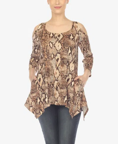 White Mark Women's Snake Print Cold Shoulder Tunic In Brown