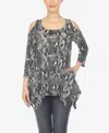Shop White Mark Women's Snake Print Cold Shoulder Tunic In Gray