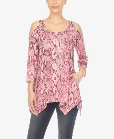 White Mark Women's Snake Print Cold Shoulder Tunic In Pink