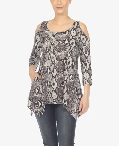 White Mark Women's Snake Print Cold Shoulder Tunic In White