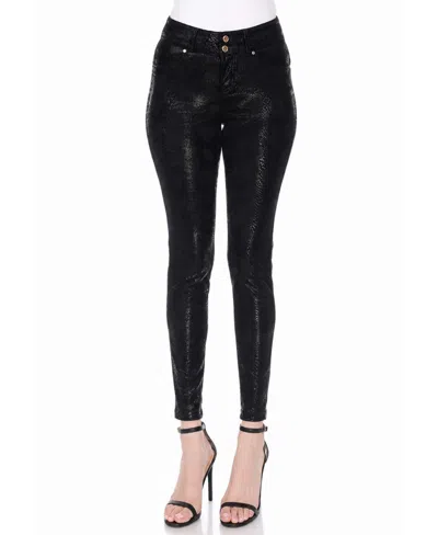 White Mark Women's Snake Print High Rise Ankle Pants In Black