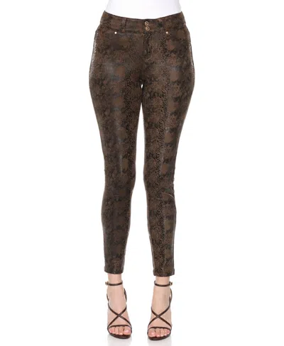White Mark Women's Snake Print High Rise Ankle Pants In Brown