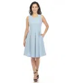 White Mark Women's Solid Fit And Flare Dress In Baby Blue
