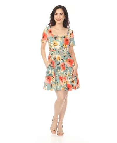 White Mark Women's Square Neck Short Sleeve Floral Dress In Multi