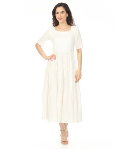White Mark Square Neck Short Sleeve Tiered Womens Plus Elbow Sleeve Maxi Dress In White