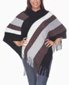 White Mark Women's Striped Knit Fringe Poncho Sweater In Multi