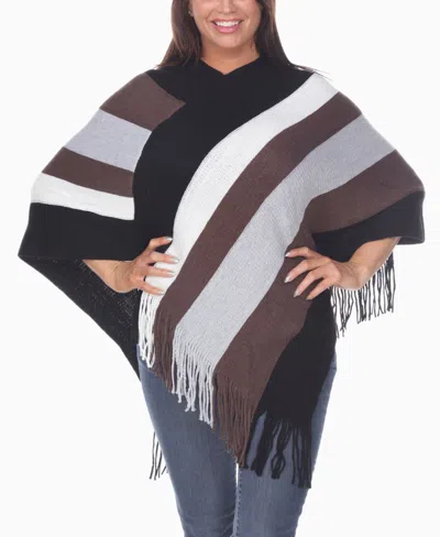 White Mark Women's Striped Knit Fringe Poncho Sweater In Multi