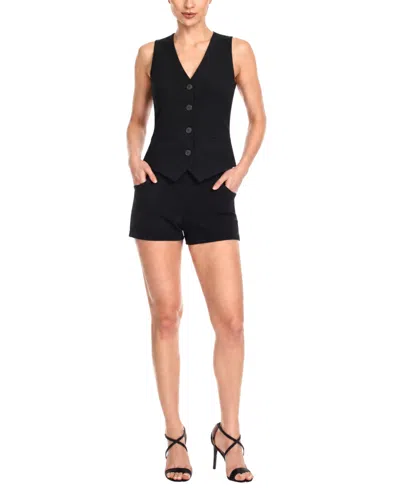 White Mark Women's Tailored Button-front Vest And Shorts Set In Black