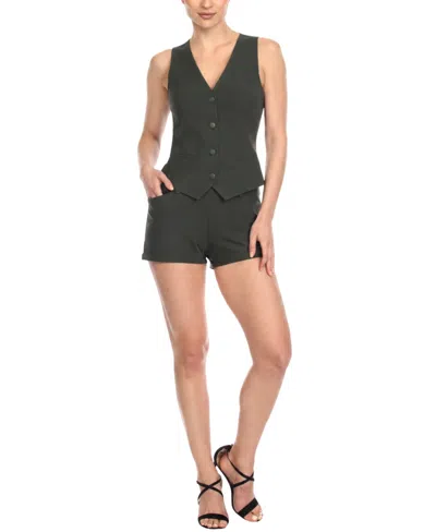 White Mark Women's Tailored Button-front Vest And Shorts Set In Green