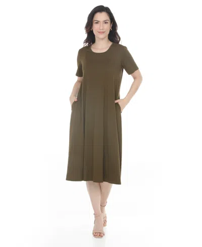 White Mark Women's Tee Swing Midi Dress In Green