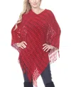 White Mark Women's Textured Fringed Poncho Sweater In Animal Print