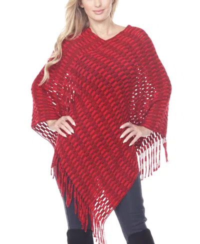 White Mark Women's Textured Fringed Poncho Sweater In Red