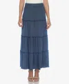 White Mark Women's Tiered Maxi Skirt In Denim Blue