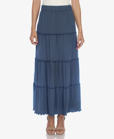 White Mark Women's Tiered Maxi Skirt In Denim Blue