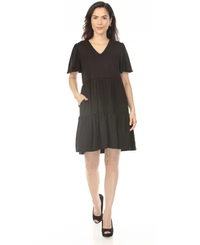White Mark Women's V-neck Short Sleeve Dress In Black