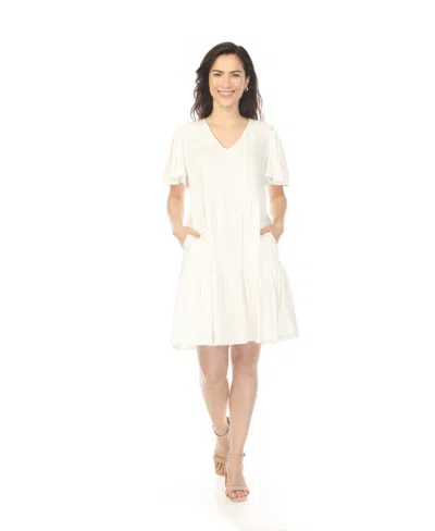 White Mark Women's V-neck Short Sleeve Dress In White