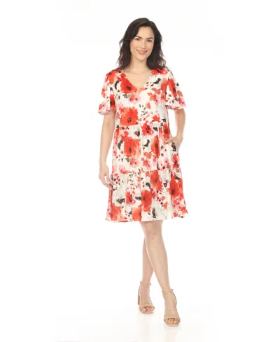 White Mark V-neck Vintage Floral Short Sleeve Womens Short Sleeve Floral A-line Dress In Multi