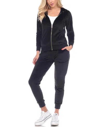 White Mark Women's Velour Tracksuit Loungewear 2pc Set In Black