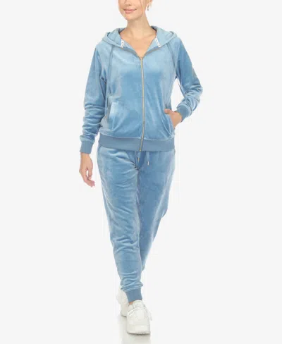 White Mark Women's Velour Tracksuit Loungewear 2pc Set In Denim Blue