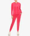 White Mark Women's Velour Tracksuit Loungewear 2pc Set In Magenta