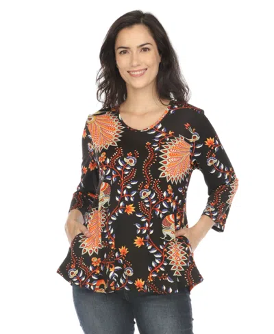 White Mark Women's Vibrant Boho Swing Top In Black