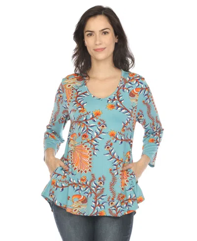 White Mark Women's Vibrant Boho Swing Top In Denim Blue