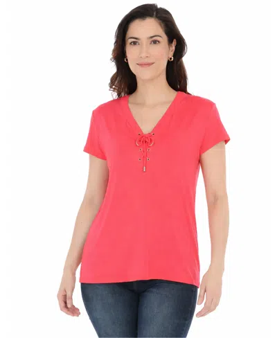 White Mark Women's V-neck Front-tie Pullover Top In Pink