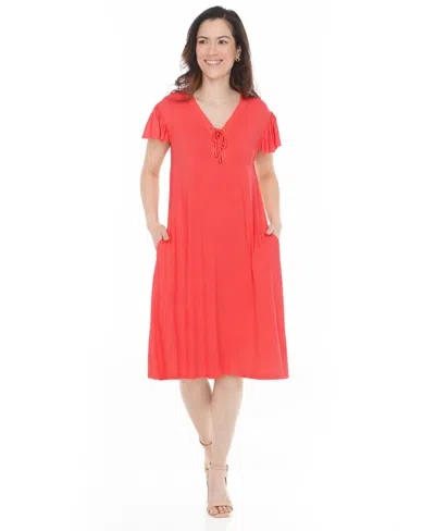 White Mark Women's V-neck Tie Front Flutter-sleeve Shift Dress In Pink