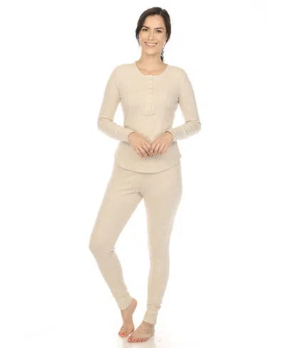 White Mark Women's Waffle Pajama Set In Beige