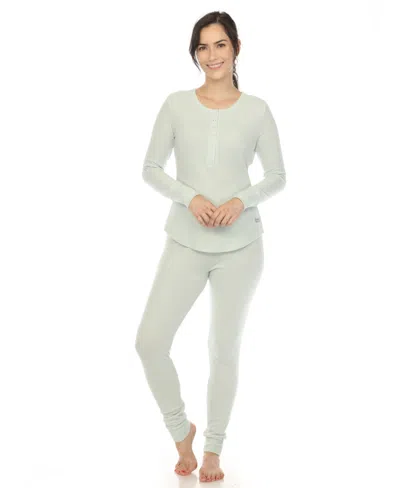 White Mark Women's Waffle Pajama Set In Green