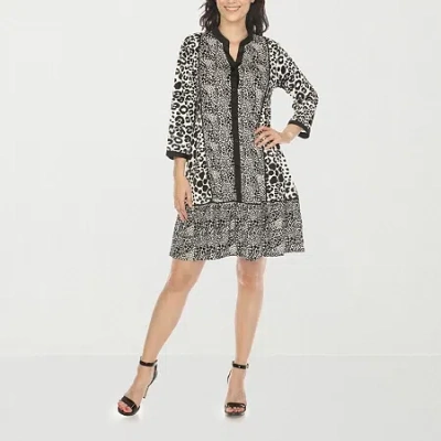 White Mark Womens 3/4 Sleeve Animal Shift Dress In Black