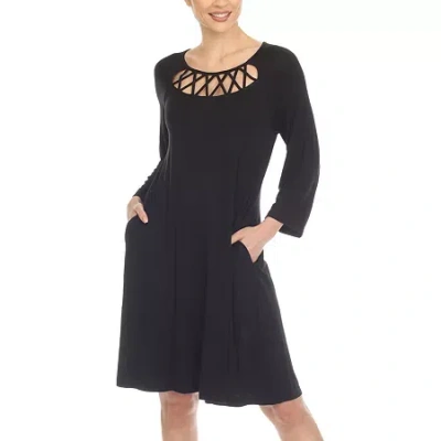 White Mark Womens 3/4 Sleeve Swing Dresses In Black