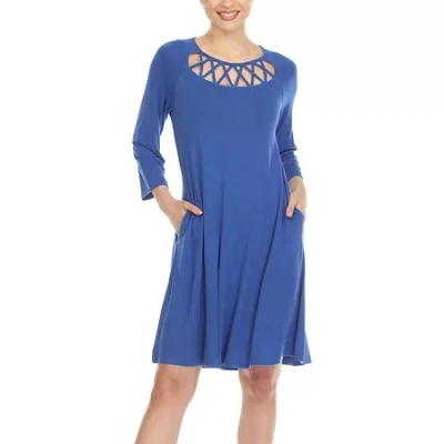 White Mark Womens 3/4 Sleeve Swing Dresses In Blue