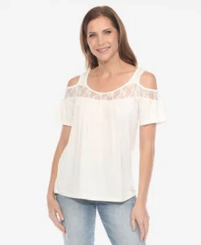 White Mark Womens Cold Shoulder Lace Trim Knit Top In Gray