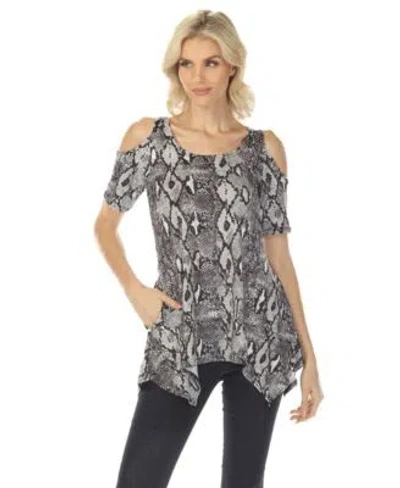 White Mark Womens Cold Shoulder Snake Print Swing Top In Brown