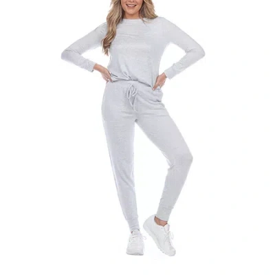 White Mark Womens Crew Neck Long Sleeve 2-pc. Pajama Set In White
