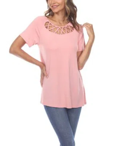 White Mark Womens Crisscross Cutout Short Sleeve Top In Pink