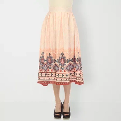 White Mark Women's Border Prints Pleated Midi Skirt In White