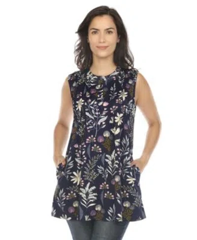 White Mark Womens Floral Sleeveless Tunic Top In Blue