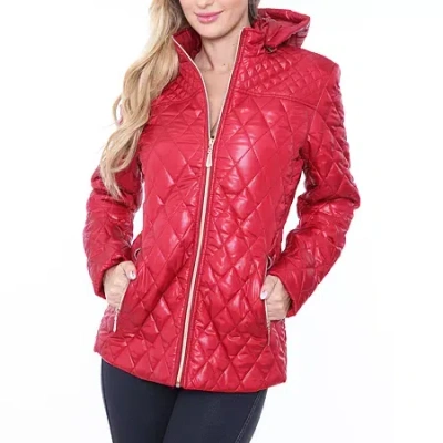 White Mark Womens Hooded Midweight Puffer Jacket In Red