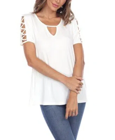 White Mark Womens Keyhole Neck Cutout Short Sleeve Top In White