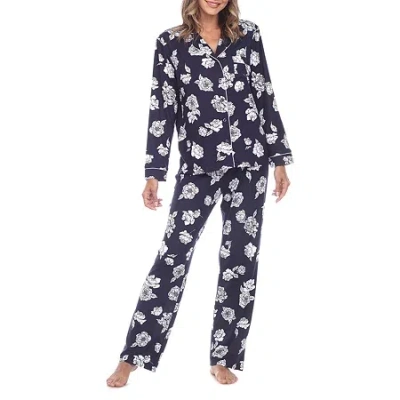 White Mark Womens Long Sleeve 2-pc. Pajama Set In Blue